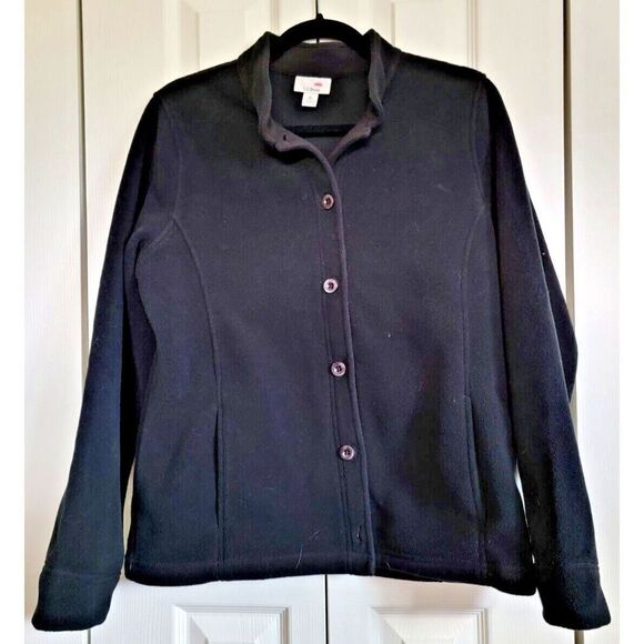 L. L. Bean M Fleece Jacket Women Size M‎ Black Long Sleeve Pockets Button Up - Picture 1 of 5